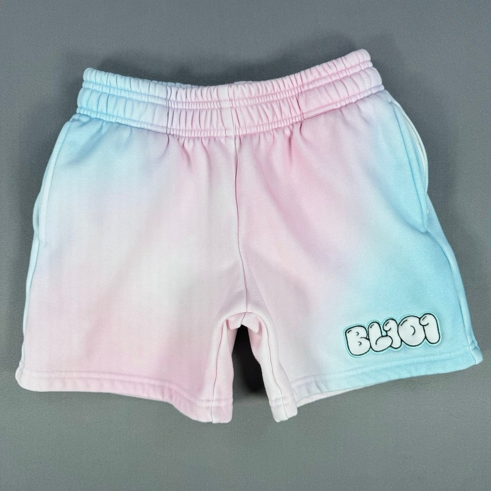 BL101 Apparel Boys Size YS Pink Blue Ombre Fleece Sweat Shorts Zipper Pockets